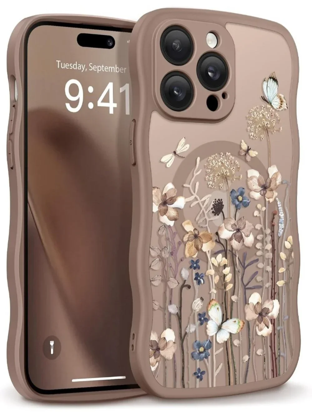 iPhone 14 Pro Autumnflit/Brown Compatible with MagSafe Floral Translucent Case